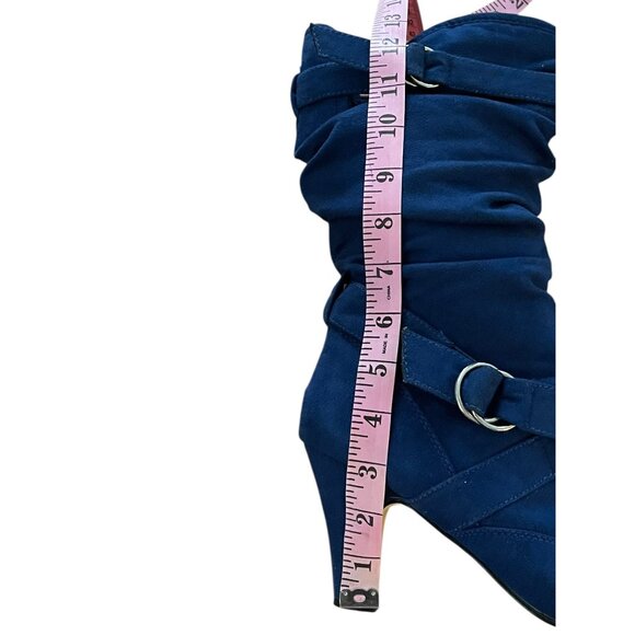 BAMBOO. Women Navy Blue Mid-Calf Heeled Boots With Wraparound Straps Size 8.5 - Picture 6 of 14